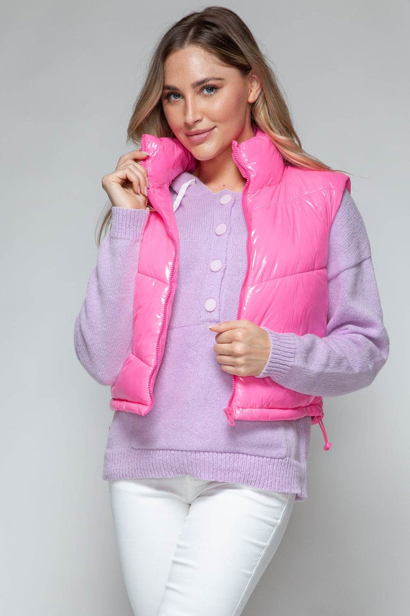 Zip Up Turtleneck Shiny Snobbish Quilted Vest - Fashions Envy