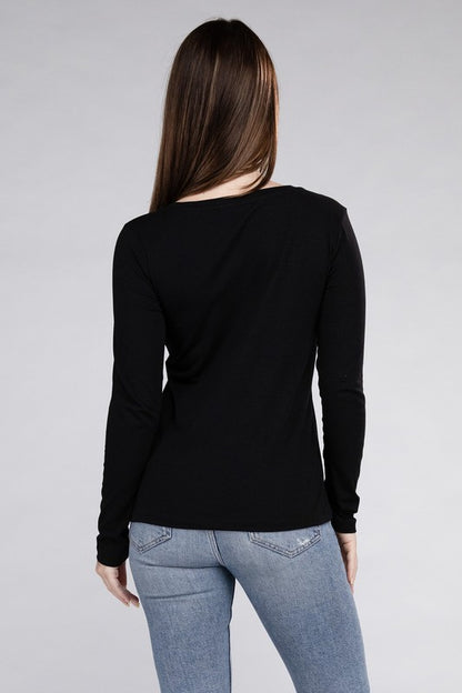 Cotton V-Neck Long Sleeve Casual T-Shirt