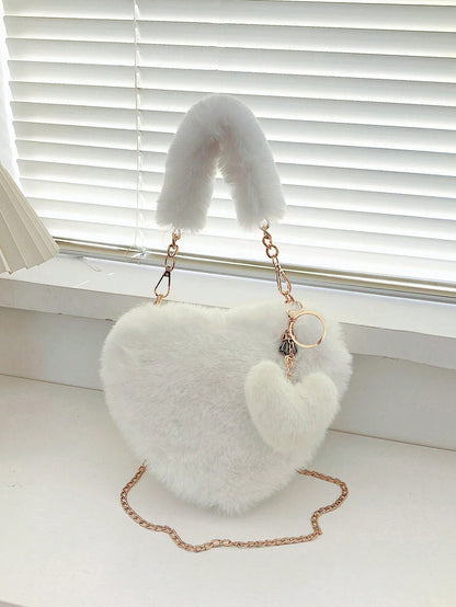 Heart Shape Faux Fur Handbag & Clip-on Mini Heart