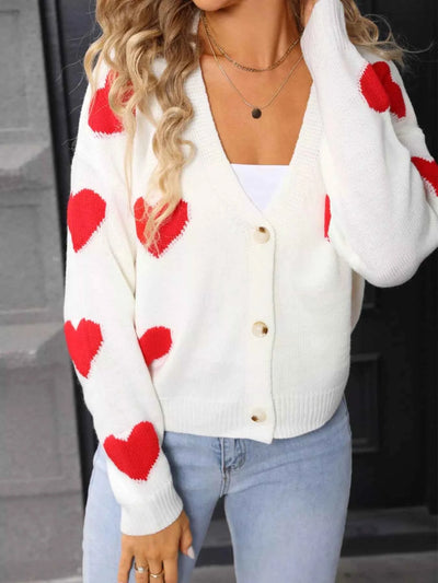 Heart Pattern Cardigan - Valentine's Day Knit Button-Up - Fashions Envy