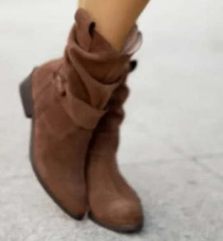 Suede Western Boots - Pointed Toe Zipper Up - Fashions Envy