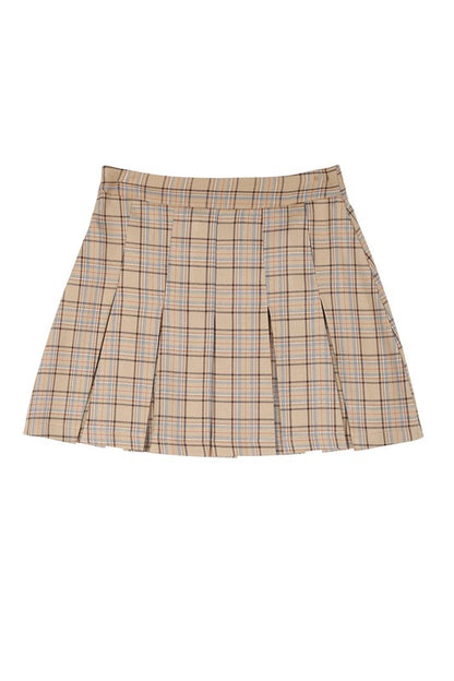 Plaid Pleated Side Zipper Mini Skirt