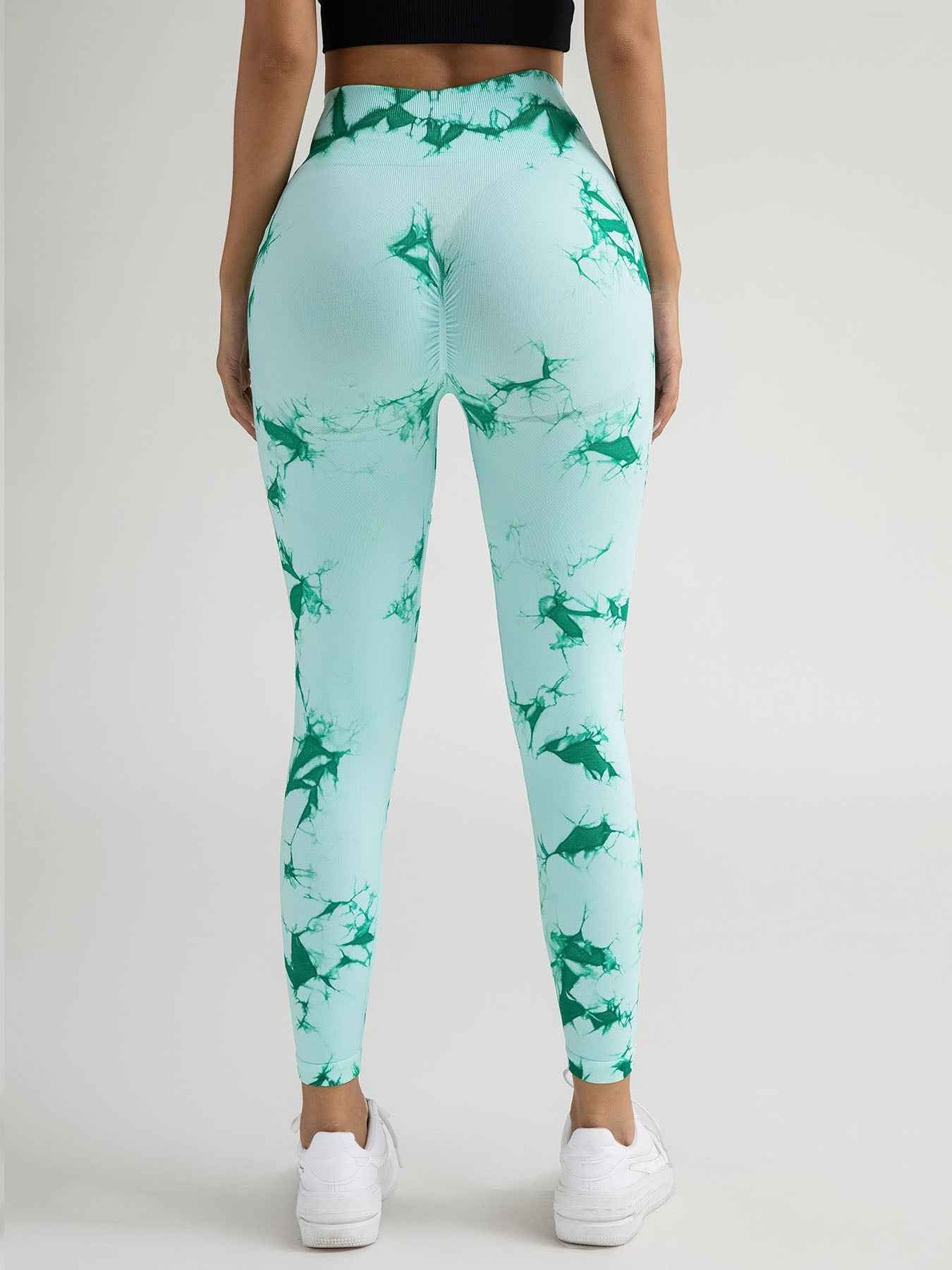 High-Waisted Yoga Leggings - Hollow-Out Tie-Dye Design
