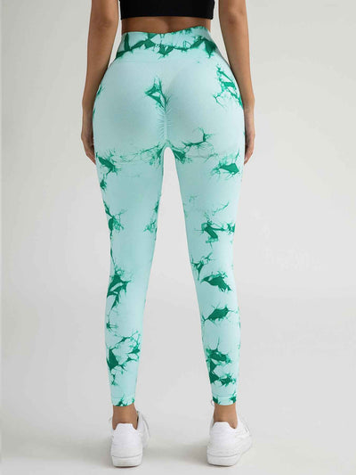 High-Waisted Yoga Leggings - Hollow-Out Tie-Dye Design