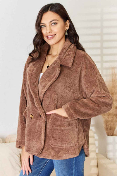 Women's Culture Code Double Breasted Fuzzy Coat - Luxury Structured Winter Outerwear