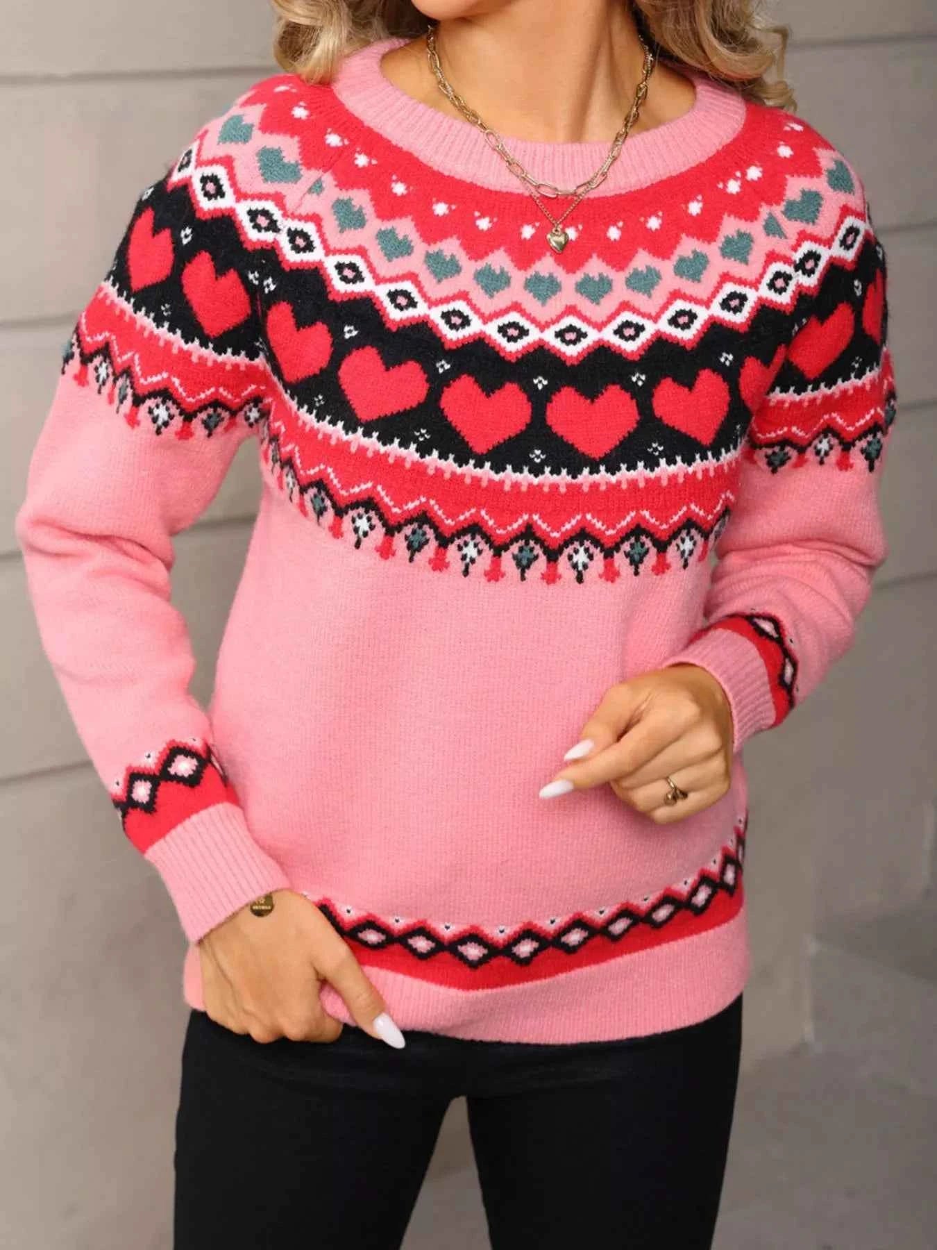 Valentine's Day Sweater - Knitted Heart Pattern - Fashions Envy