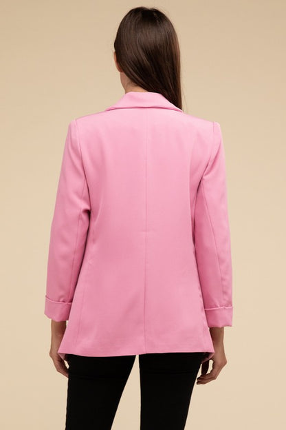 Woven Long Sleeve Open Front Classic Blazer