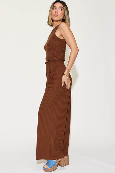 Basic Bae Full Size Ribbed Tank and Wide Leg Pants Set - Fashions Envy