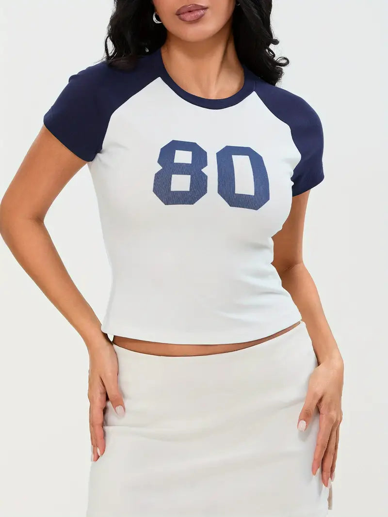 Striped Raglan Sleeve Round Neck Letter Print T-Shirts - Street Blouse
