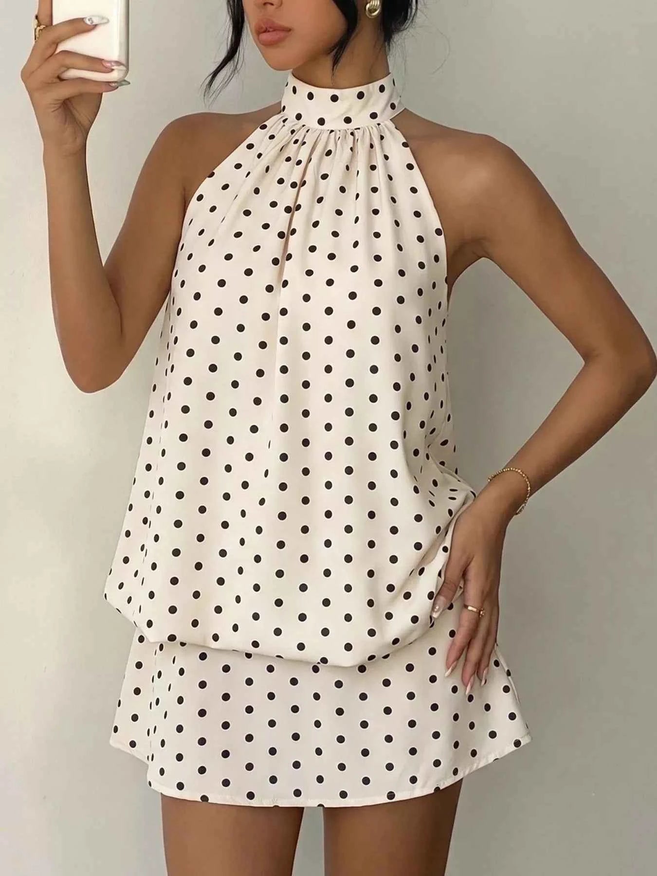 Polka Dot Halter Neck Mini Dress