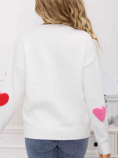 Valentine's Day Heart Pattern Knit Sweater - Fashions Envy