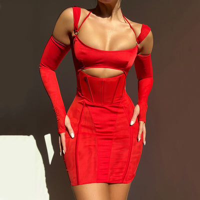 Sexy Thumbhole Long Sleeve Bodycon Sling Mini Dress
