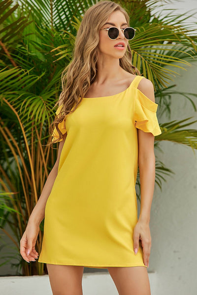 Cold-Shoulder Yellow Mini Dress