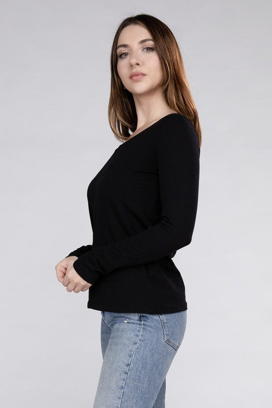 Cotton V-Neck Long Sleeve Casual T-Shirt