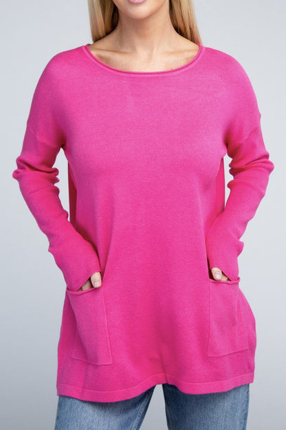 Relaxed Fit Viscose Front Pockets Cozy Sweater