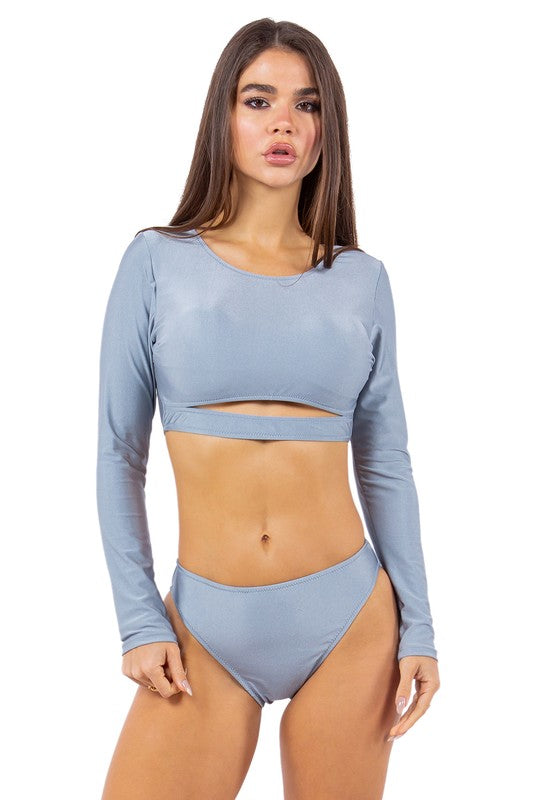 Sleek Cut Out Long Sleeve Bikini Swimwear