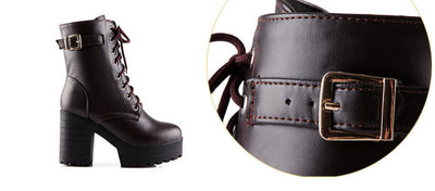 Chunky Heel Boots - Square Toe Martin Boot Style