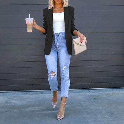 Casual Open Front Long Sleeve Suit Jacket Blazer