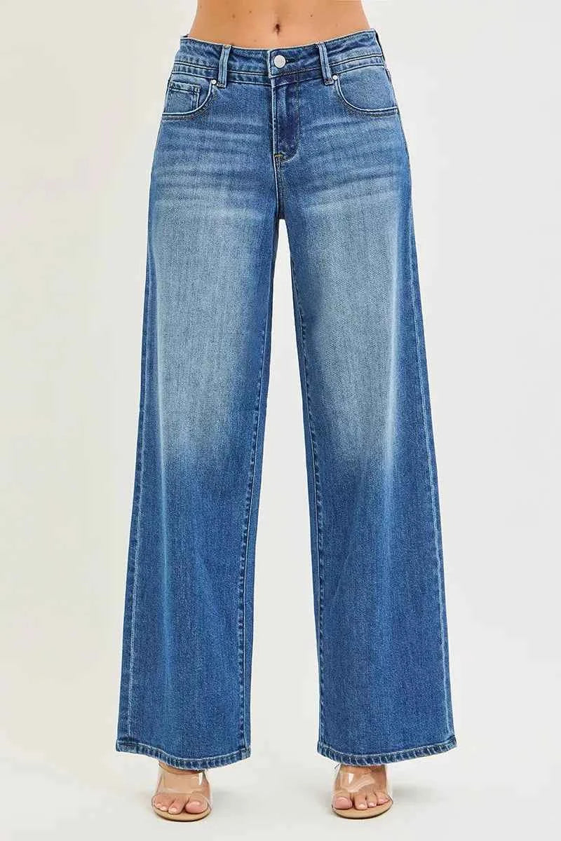 RISEN Slouchy Baggy Jeans - Medium Wash Full Length