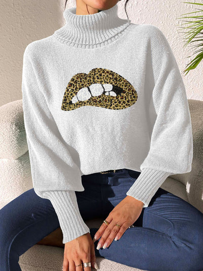 Lip Turtleneck Long Sleeve Sweater - Fashions Envy