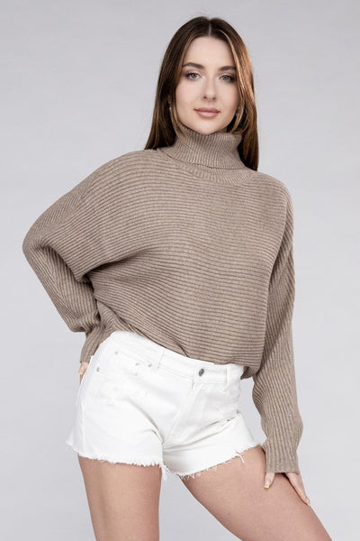 Viscose Dolman Sleeve Turtleneck Sweater - Fashions Envy