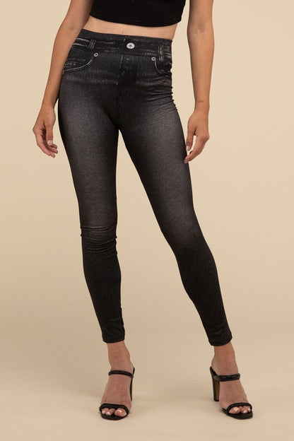 Casual High Rise Waist Denim Fitted Leggings