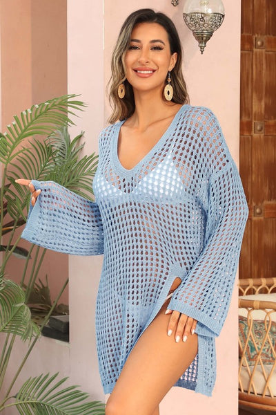 Crochet Side Split Beach Coverups Swimwear Dress - Fashions Envy