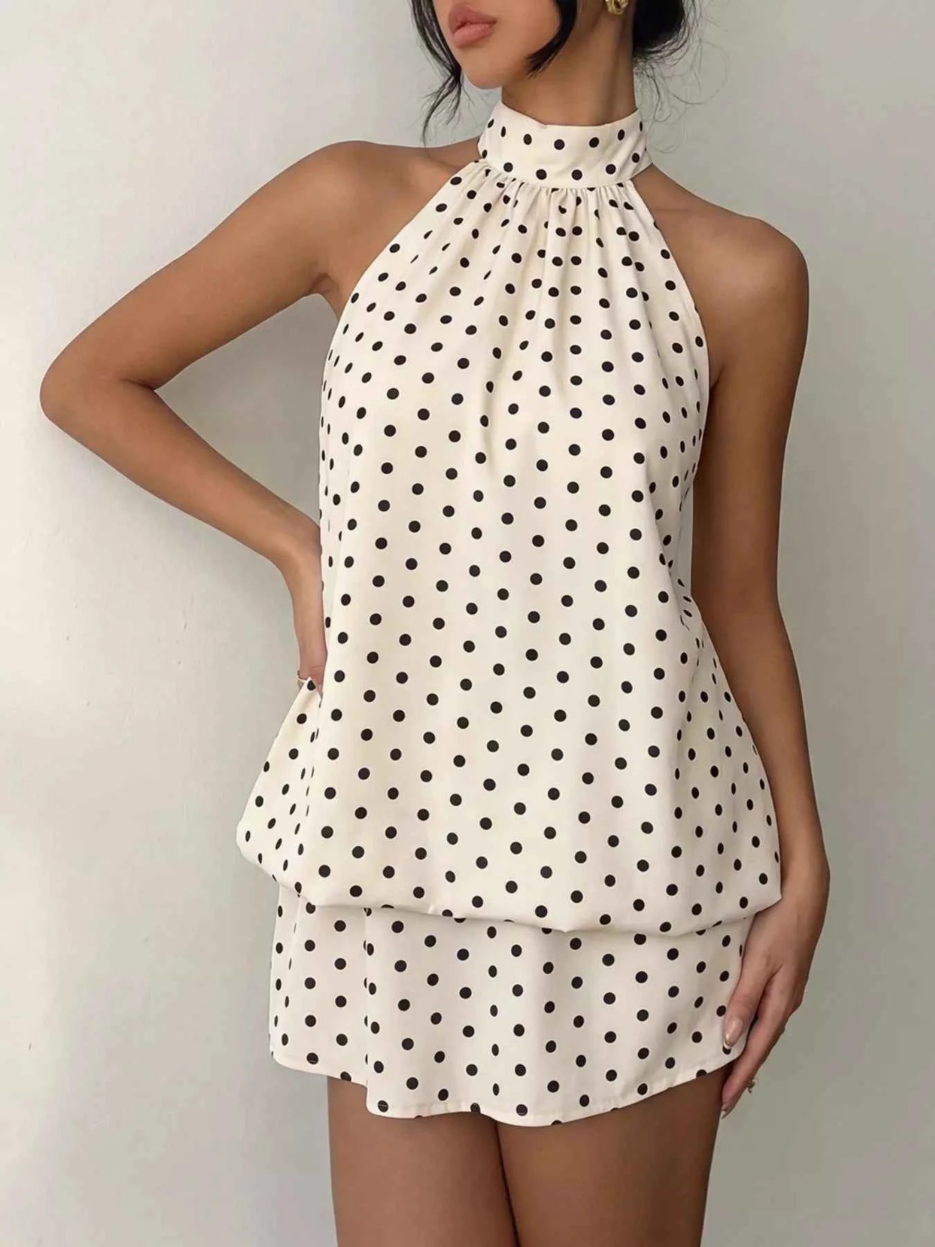 Polka Dot Halter Neck Mini Dress