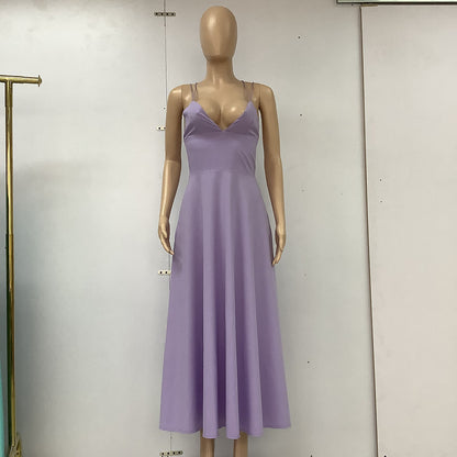 Lavender Elegant A-Line Maxi Dress with Spaghetti Straps and Flowy Skirt for Special Occasions