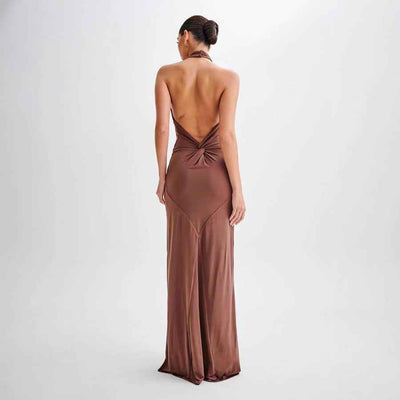 Halter Backless Maxi Dress - Elegant Formal Gown