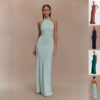 Elegant Formal Gown in Mint Green with Halter Neck Design for Special Occasions