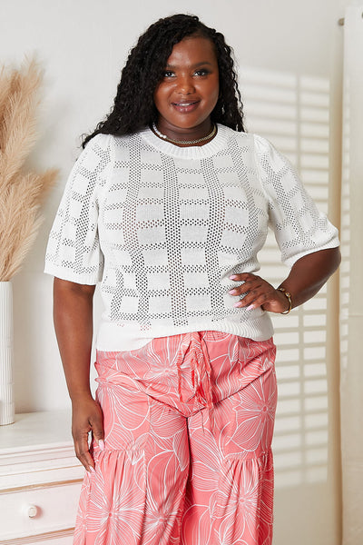 Mandy Ribbed Trim Round Neck Knit Top