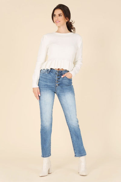 Peplum Round Neck Puff Sleeve Sweater