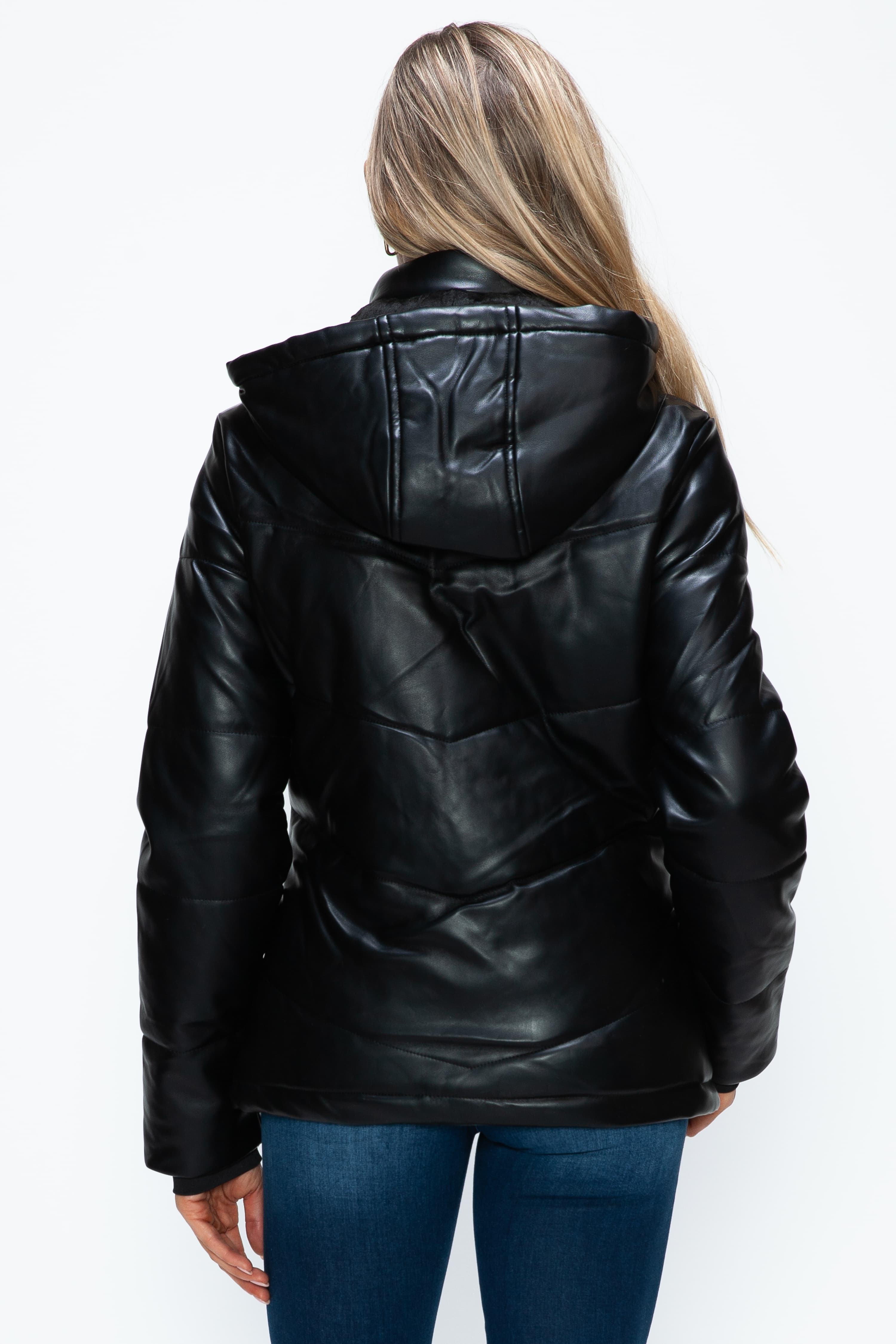 Black Pocketed Zip Up Puffer Jacket with Removable Hood