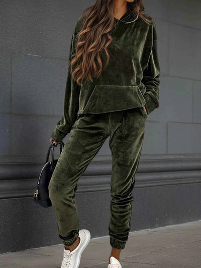 Velvet Long Sleeve Hoodie and Pants Set