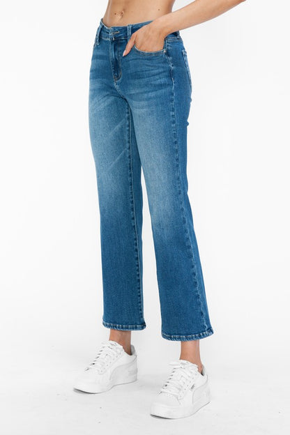 Medium Blue Full Size Cat's Whiskers Mid Rise Ankle Jeans