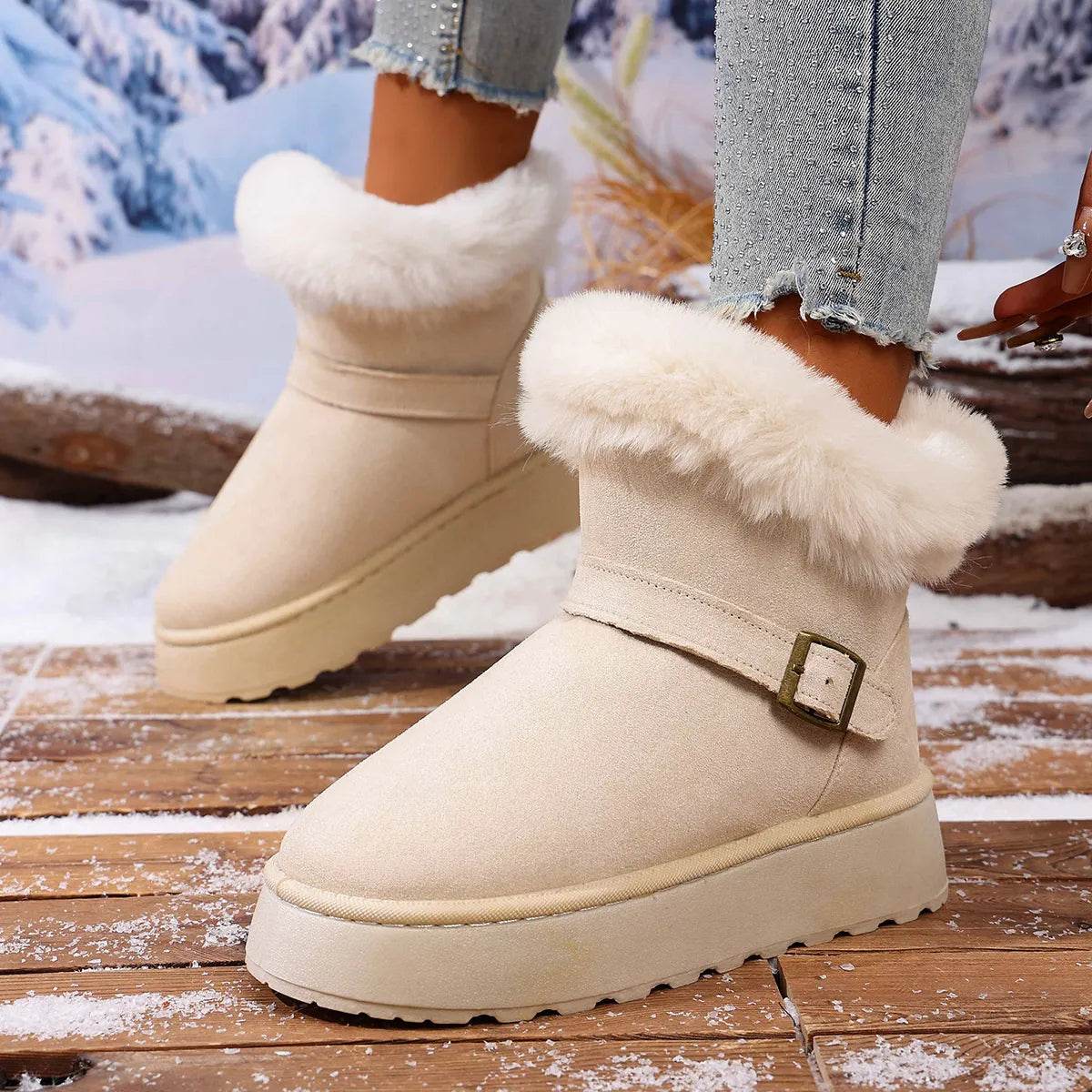 Cozy Round Toe Platform Boots with Fluff Lining - Fashions Envy