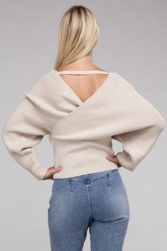 Cross-Wrap Viscose Long Sleeve Pullover Sweater