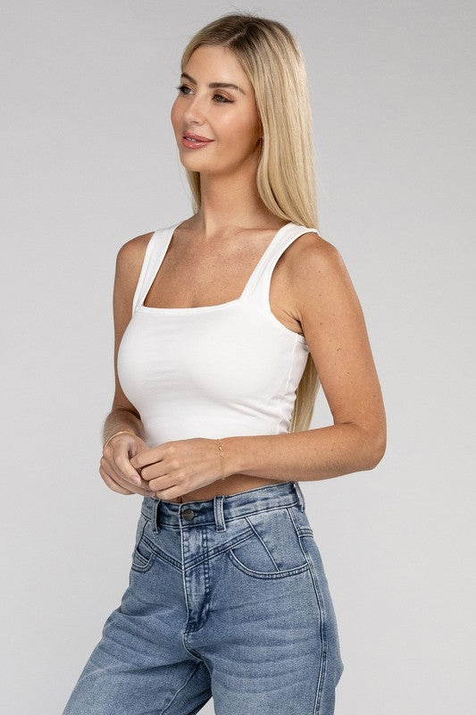 Cotton Square Neck Cropped Cami Top