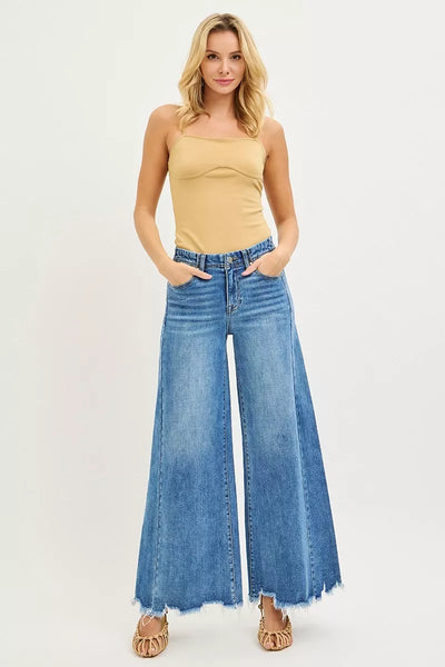 RISEN High Rise Ankle Wide Jeans - Fashions Envy