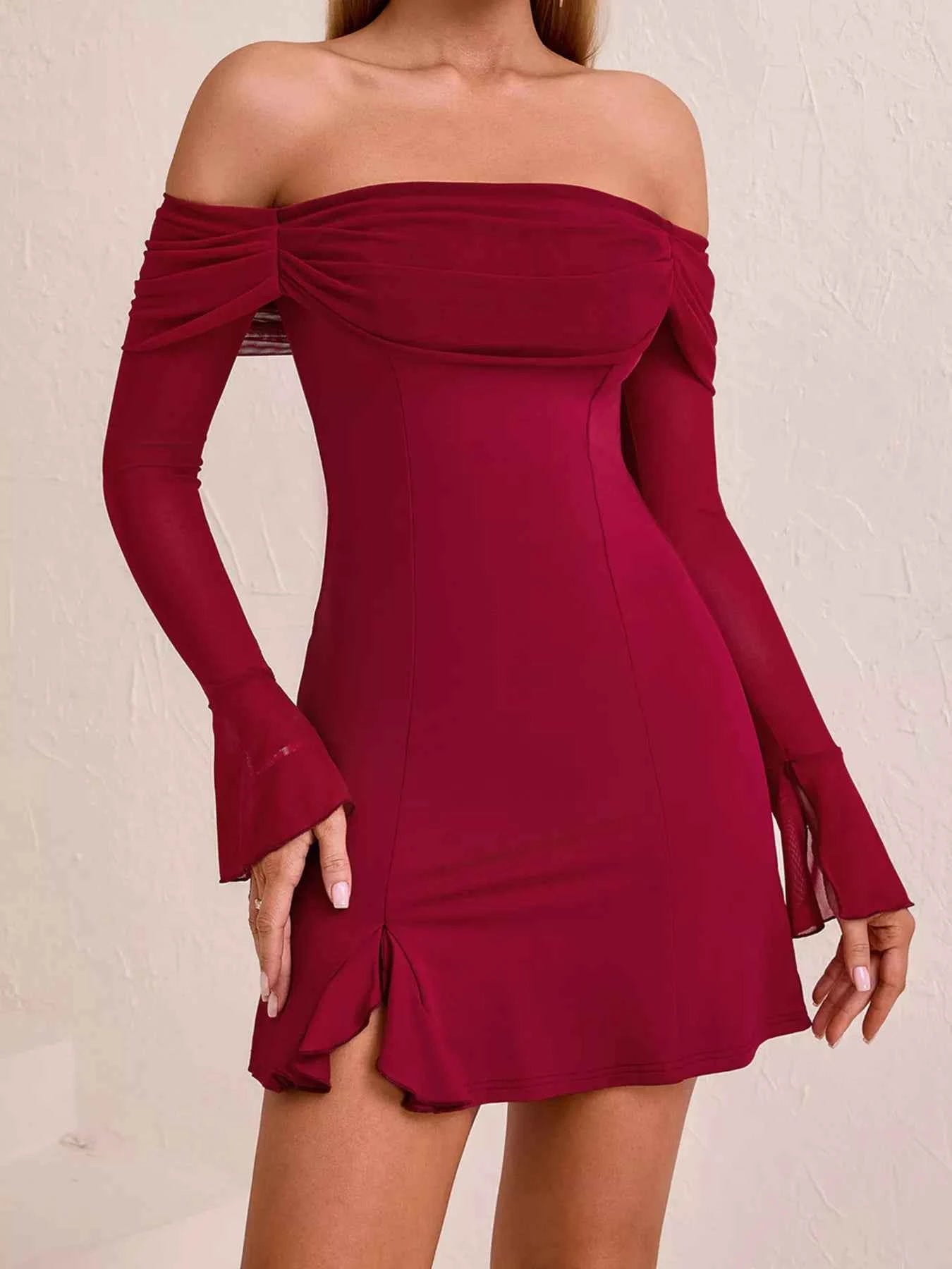 Off-Shoulder Long Sleeve Mini Dress