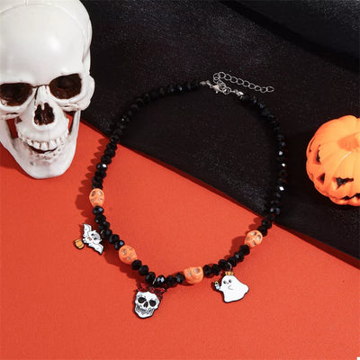 Halloween Skull Ghost Necklace - Spooky Charm Jewelry - Fashions Envy