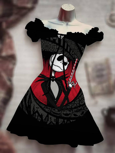 Skull Print Drawstring Dress - 3D Halloween Outfit