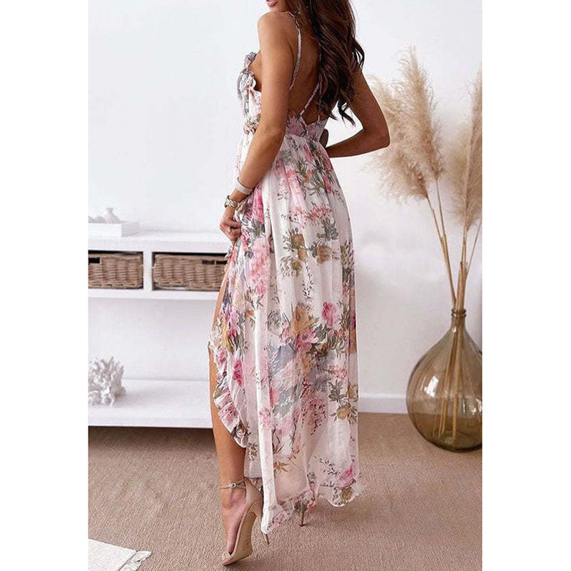 Women's Spaghetti Strap V-Neck Floral Sundress - Flowy Fairy Style