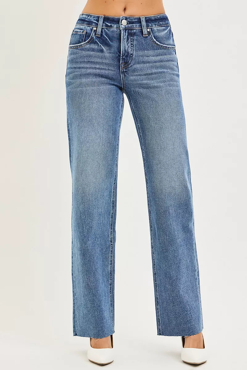 RISEN Straight Jeans - Women's Tummy Control Mid Rise - Fashions Envy