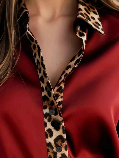 Leopard Trim Button Up Shirt