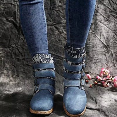 Embroidered Boots - Round Toe Flats - Fashions Envy