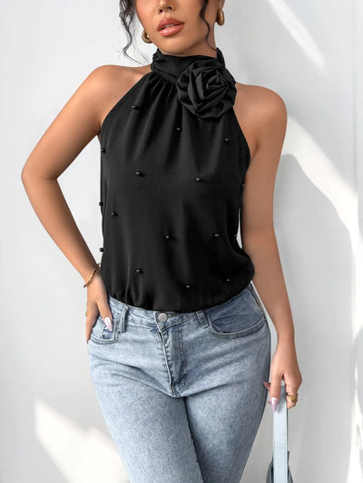 3D Flower Grecian Neck Bodysuit - Fashions Envy