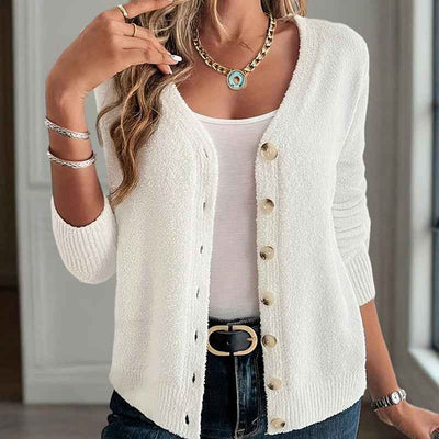Button-Front Cardigan - V-Neck Knit Sweater - Fashions Envy