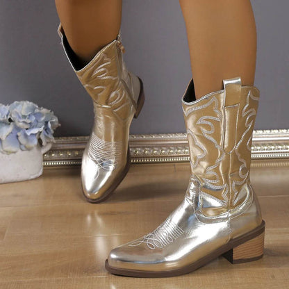 Point Toe Block Heels Boots - Fashions Envy